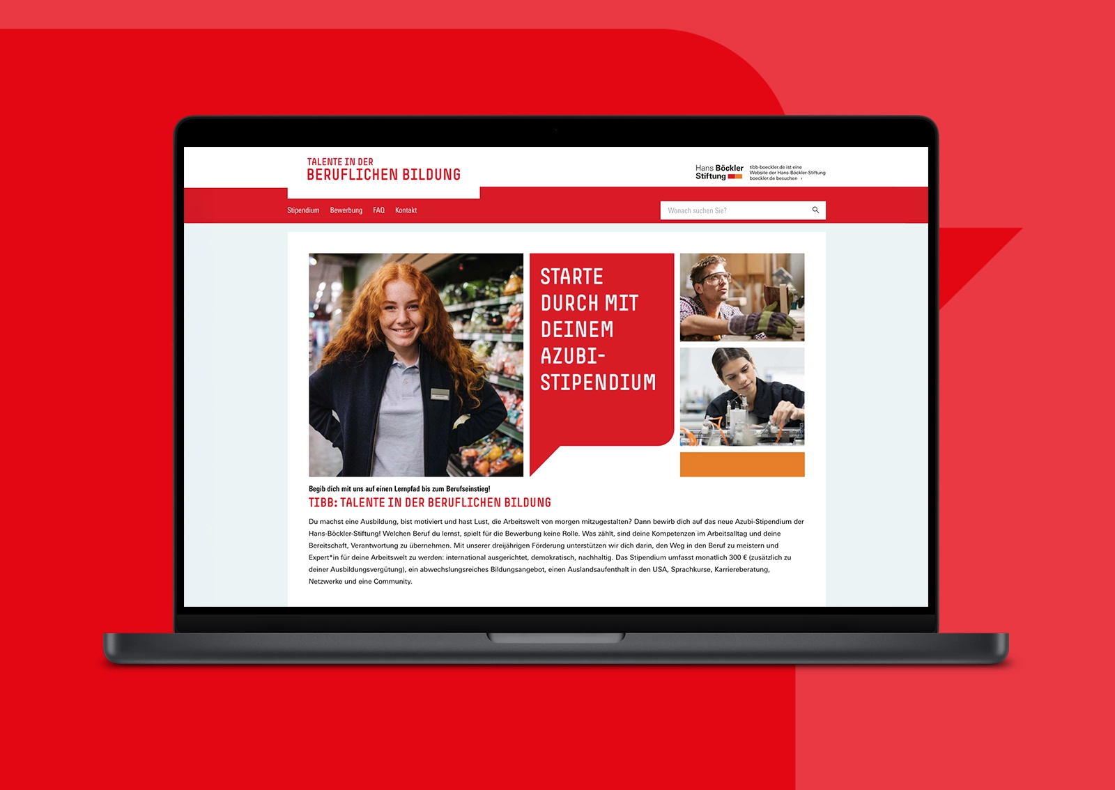 Web-Unterseite der T.I.B.B-Stipendienkampagne Talente in der beruflichen Bildung der Hans-Böckler-Stiftung