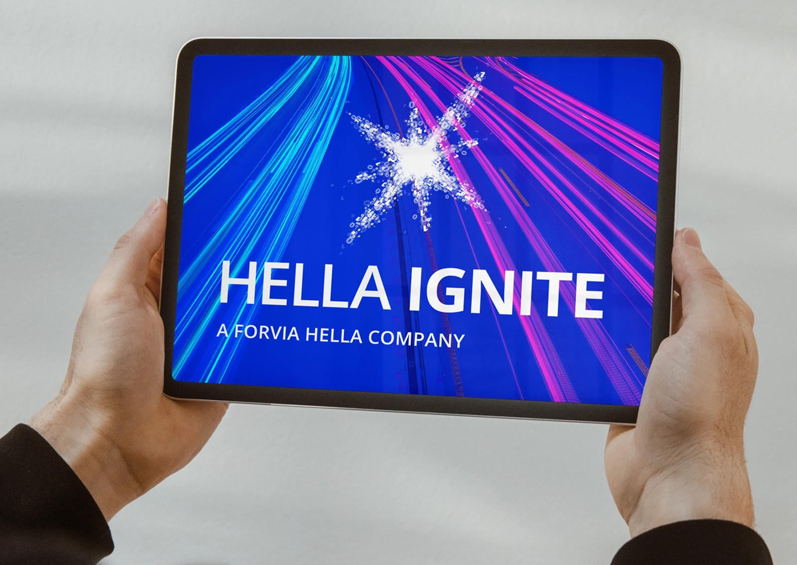 View of the Rebranding of Hella Ignite on a tablet – with bold colors and distinctive Corporate Design elements.
