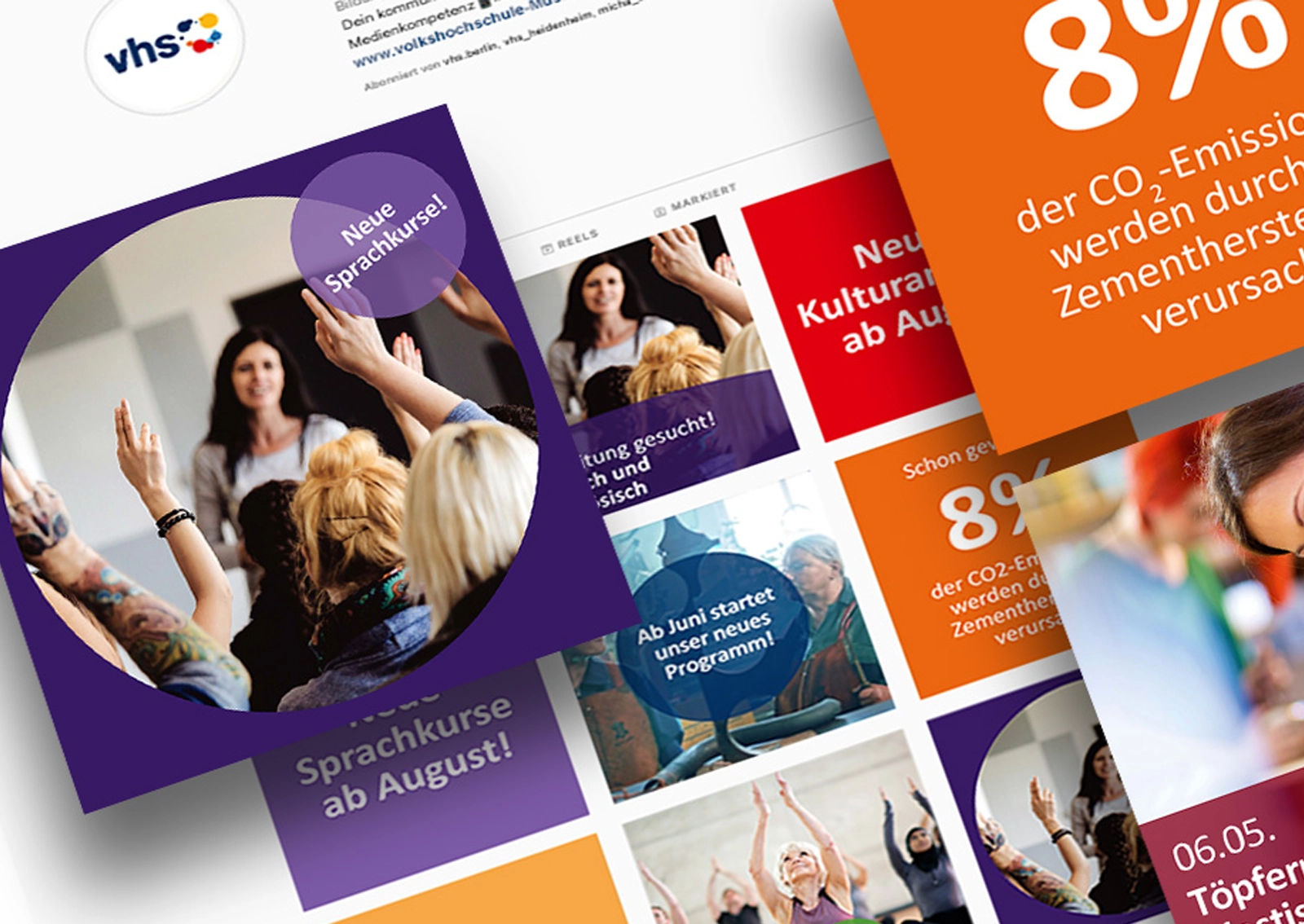 "Overview of the designed templates and visuals for social media postings that can be individually adapted and used by the adult education centers.