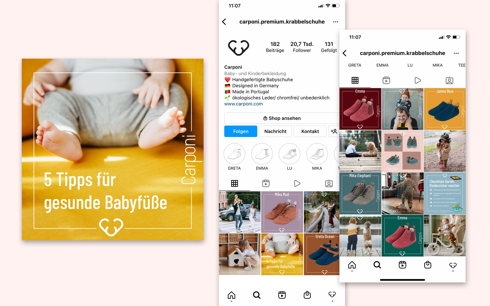 Collection of various social media visuals for Carponi to illustrate the Branding and content strategy.